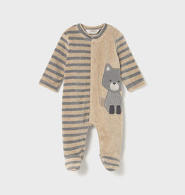Mayoral Racoon Applique and Stripe Footie Tan