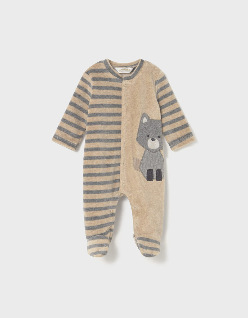 Mayoral Racoon Applique and Stripe Footie Tan