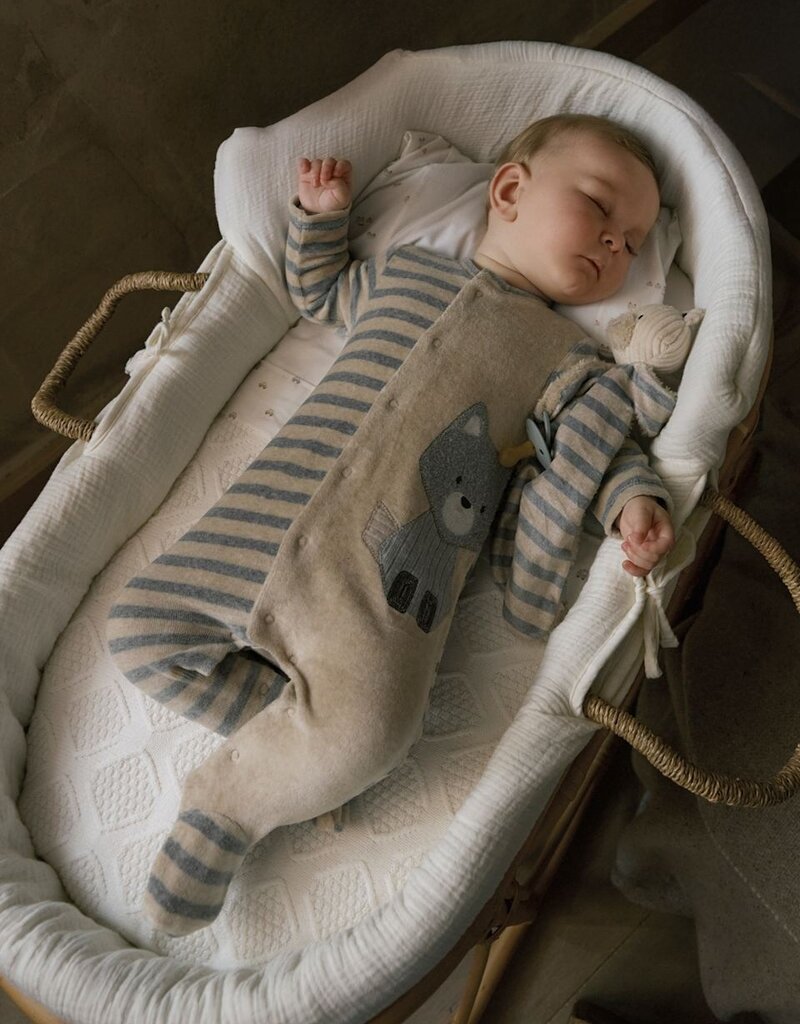 Mayoral Racoon Applique and Stripe Footie Tan