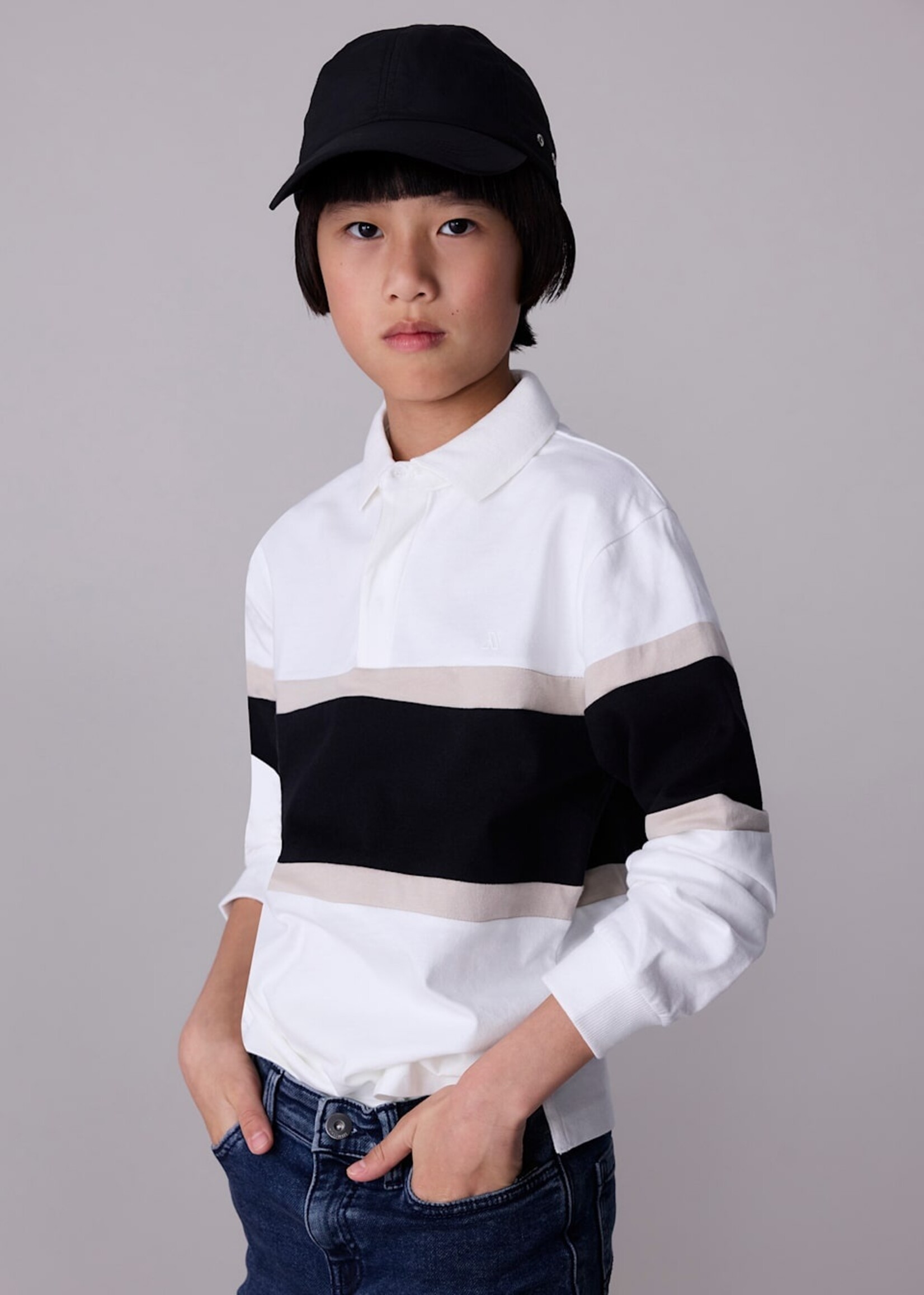 Mayoral L/S Colorblock Polo Cream