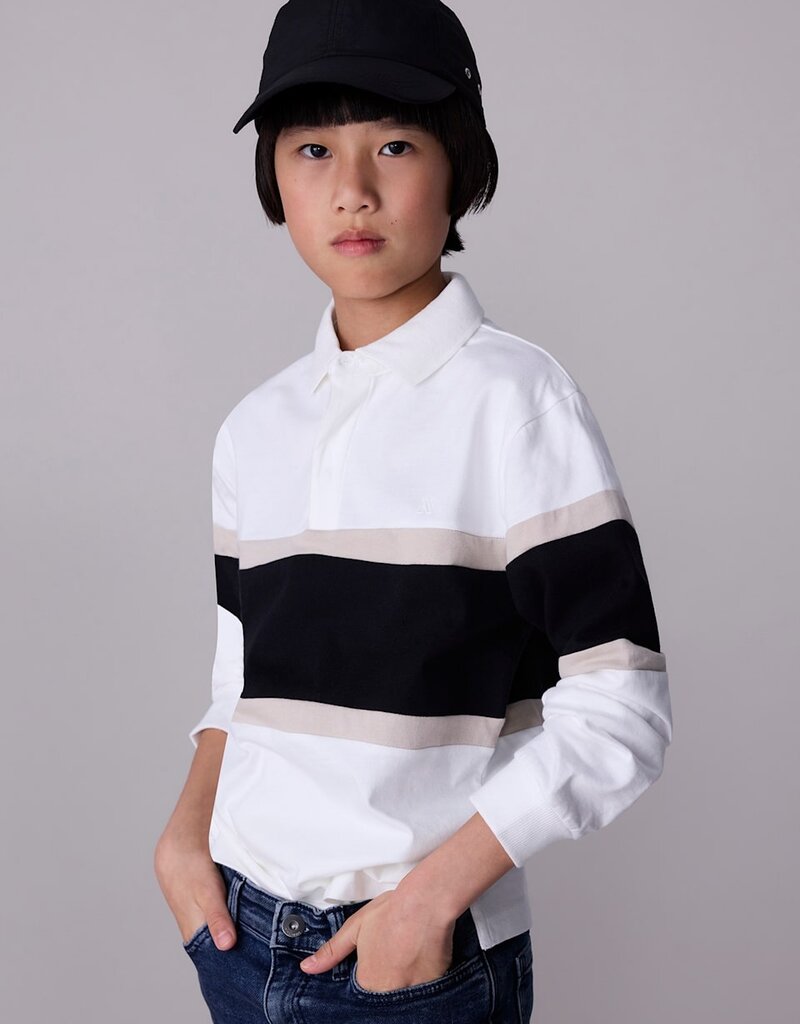 Mayoral L/S Colorblock Polo Cream