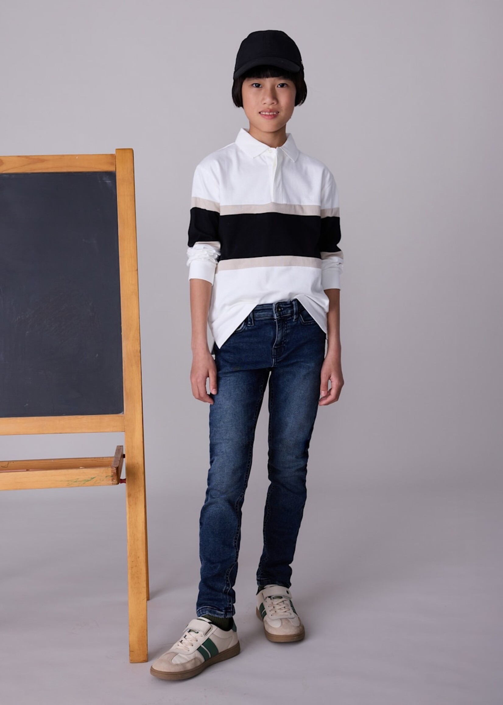 Mayoral L/S Colorblock Polo Cream