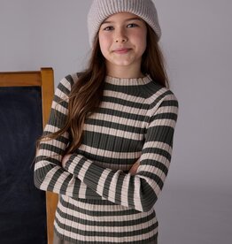 Mayoral Knit Mock Neck Top Hunter Green Stripe