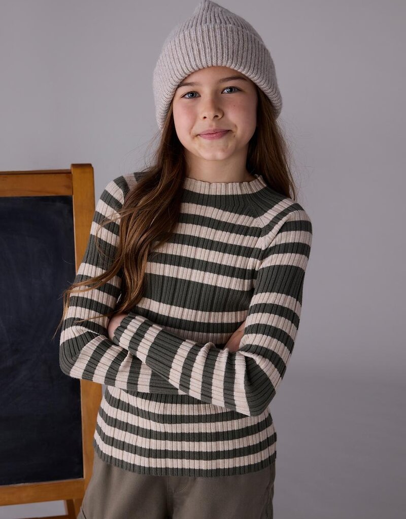 Mayoral Knit Mock Neck Top Hunter Green Stripe