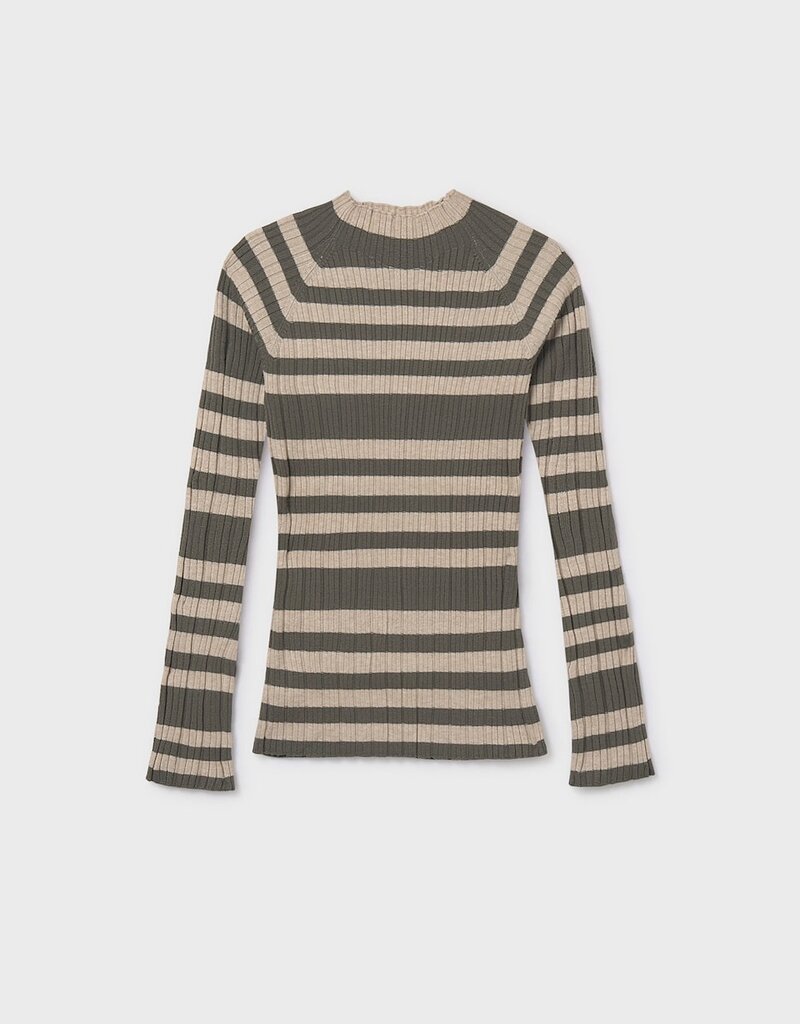 Mayoral Knit Mock Neck Top Hunter Green Stripe