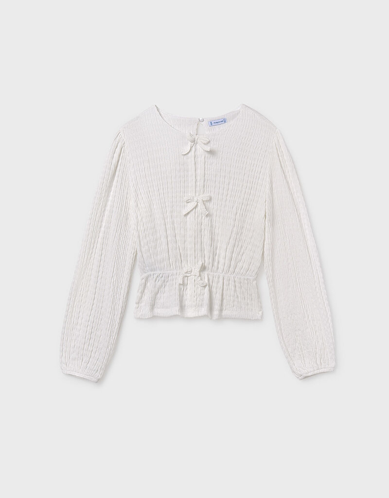 Mayoral Cream Knit Top w/Bow Closures