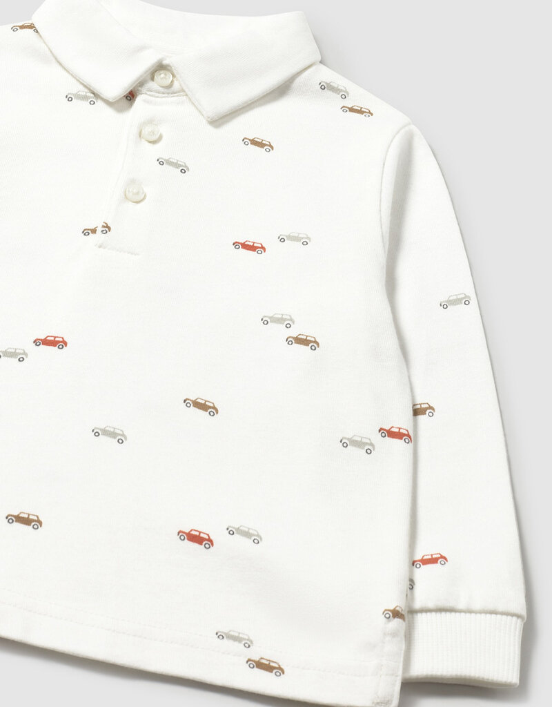Mayoral L/S Cream Polo w/Car Print