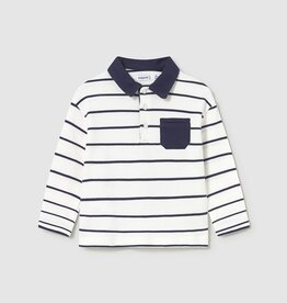 Mayoral SALE L/S Cream Navy Stripe Polo