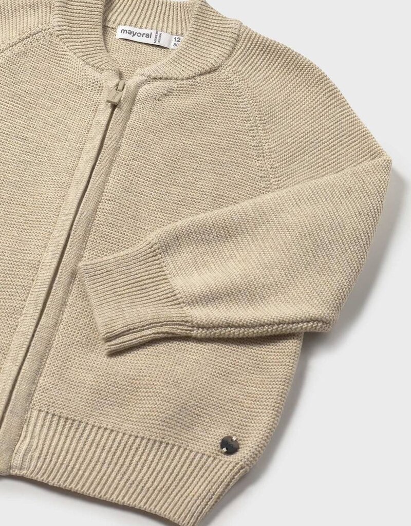 Mayoral Beige Knit Zip Up Sweater