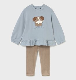 Mayoral Ruffled L/S Top w/Puppy Print Pant Set
