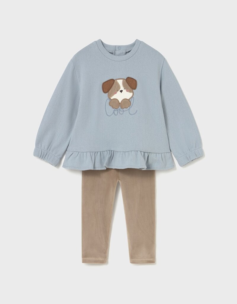 Mayoral Ruffled L/S Top w/Puppy Print Pant Set