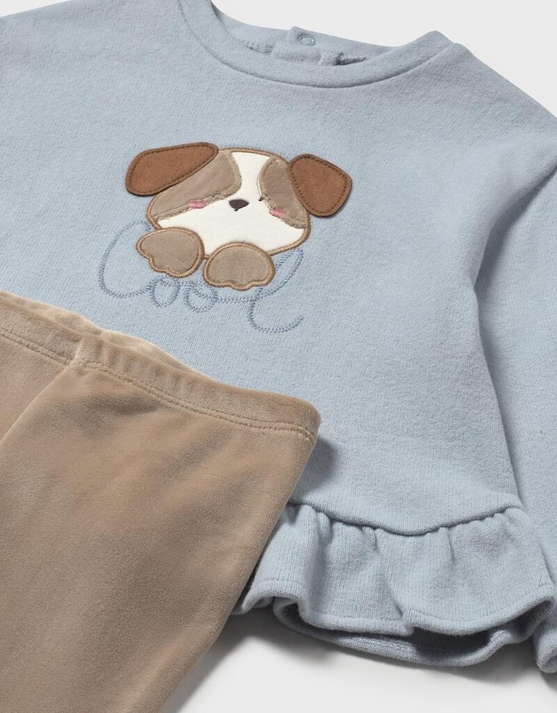 Mayoral Ruffled L/S Top w/Puppy Print Pant Set