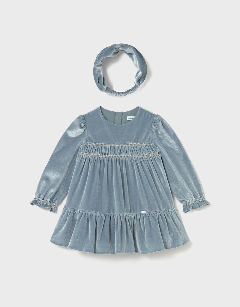 Mayoral Blue Bell Velvet Dress w/Headband