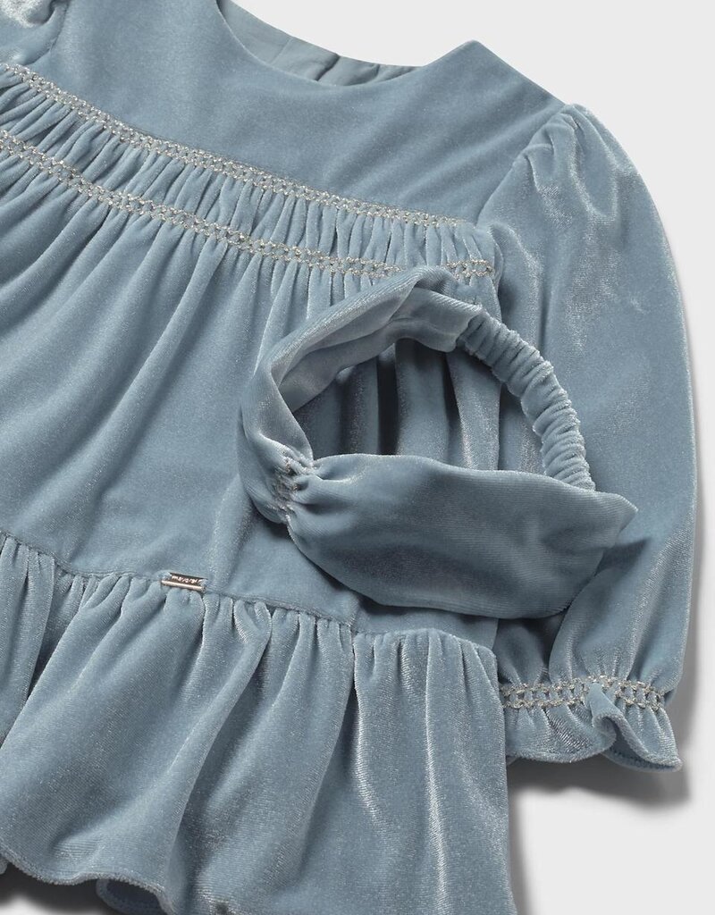 Mayoral Blue Bell Velvet Dress w/Headband