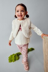 Mayoral Flowered Top Pant and Faux Fur Vest Set