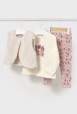 Mayoral Flowered Top Pant and Faux Fur Vest Set