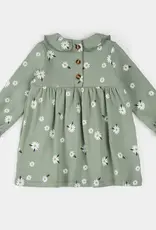 Petit Lem DAISY PRINT SAGE GREEN RIBBED DRESS SET