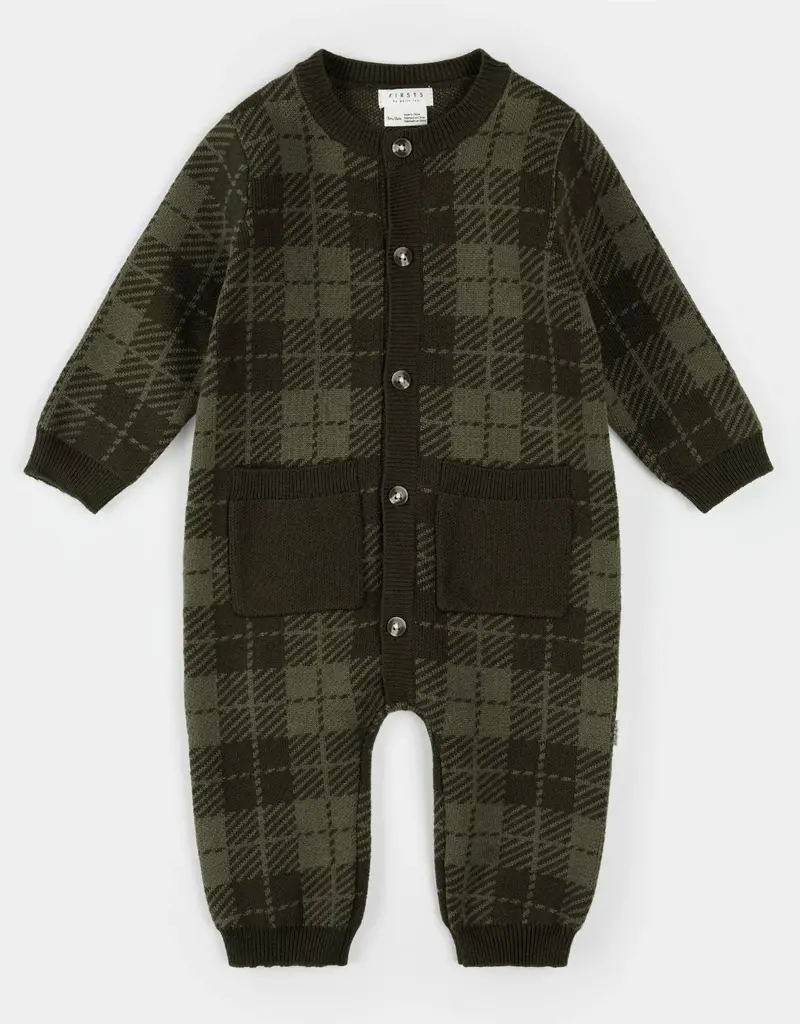 Petit Lem FARM GREEN GINGHAM KNIT PLAYSUIT