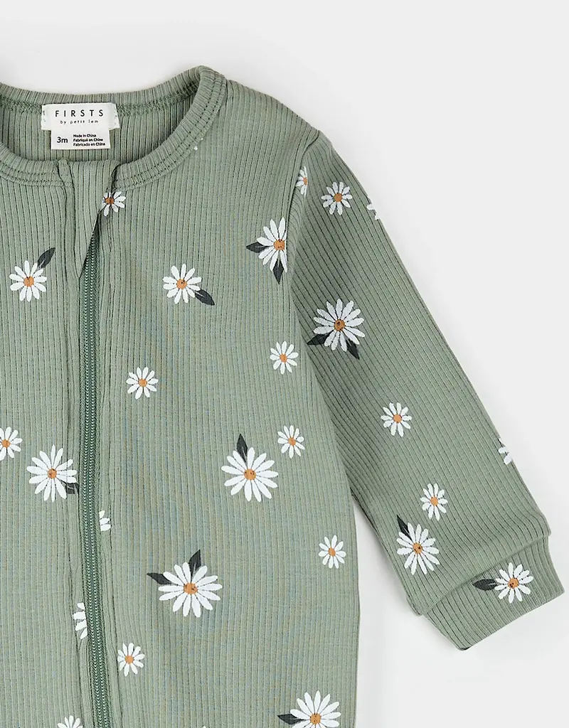 Petit Lem FOOTED SLEEPER KNIT-GREEN