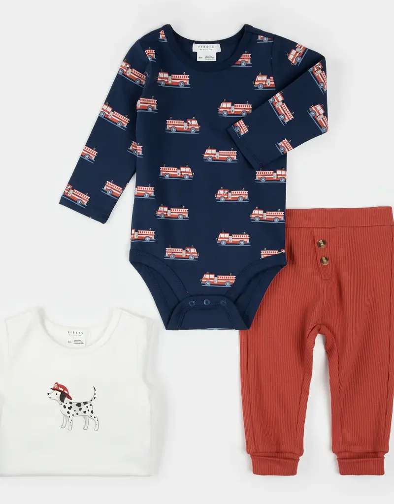 Petit Lem FIRE TRUCK PRINT 3PC SET
