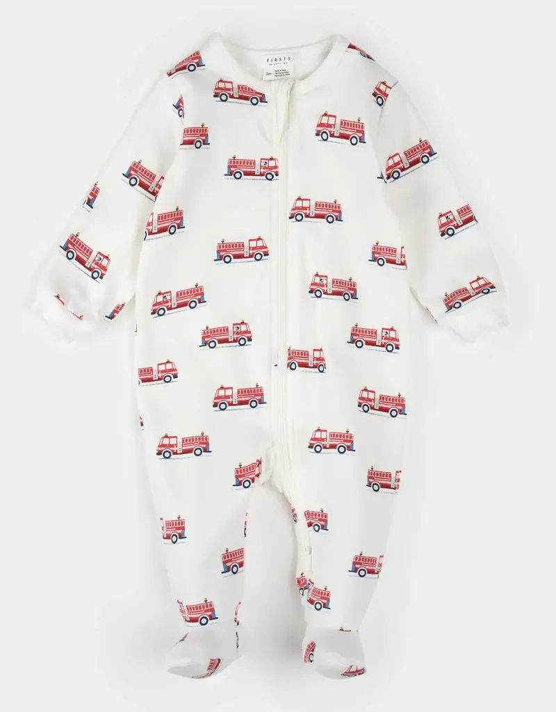 Petit Lem FIRE TRUCK PRINT ON OFF-WHITE SLEEPER