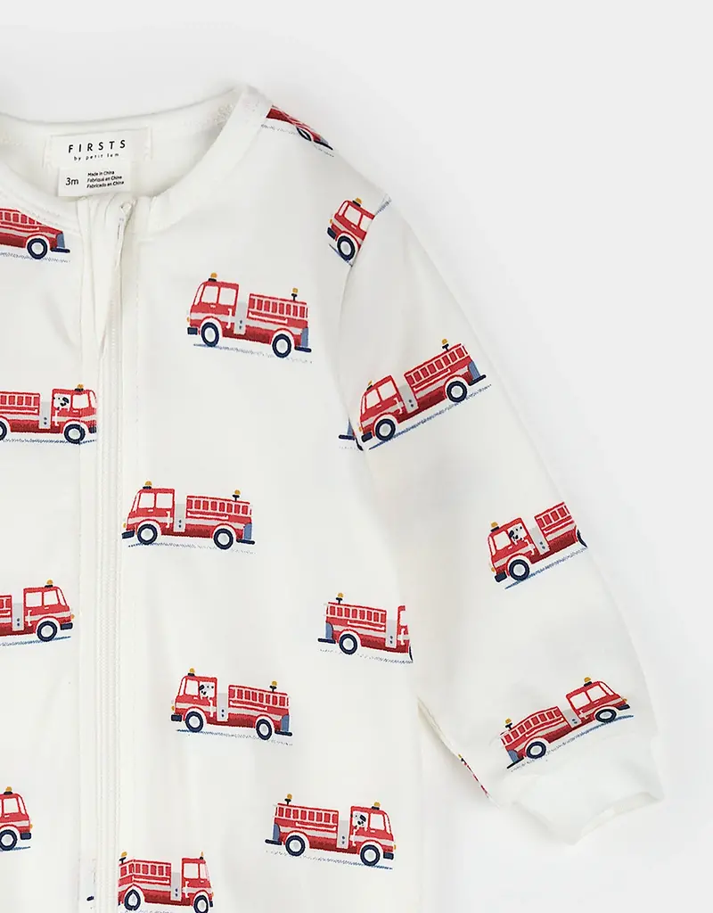 Petit Lem FIRE TRUCK PRINT ON OFF-WHITE SLEEPER
