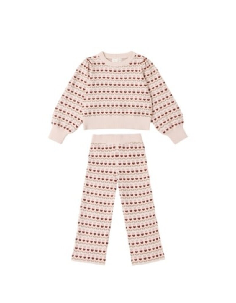 Rylee + Cru Inc. JACQUARD KNIT SET || RUBY HEARTS PETAL