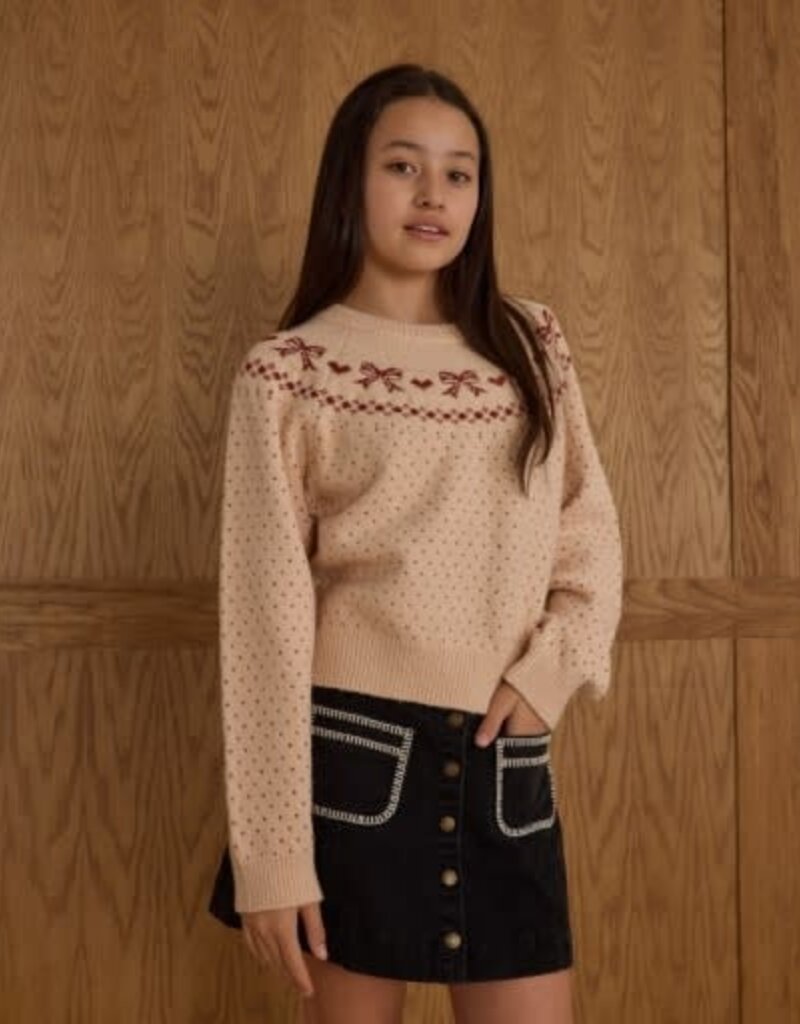 Rylee + Cru Inc. FAIR ISLE SWEATER || BOWS TEEN PETAL