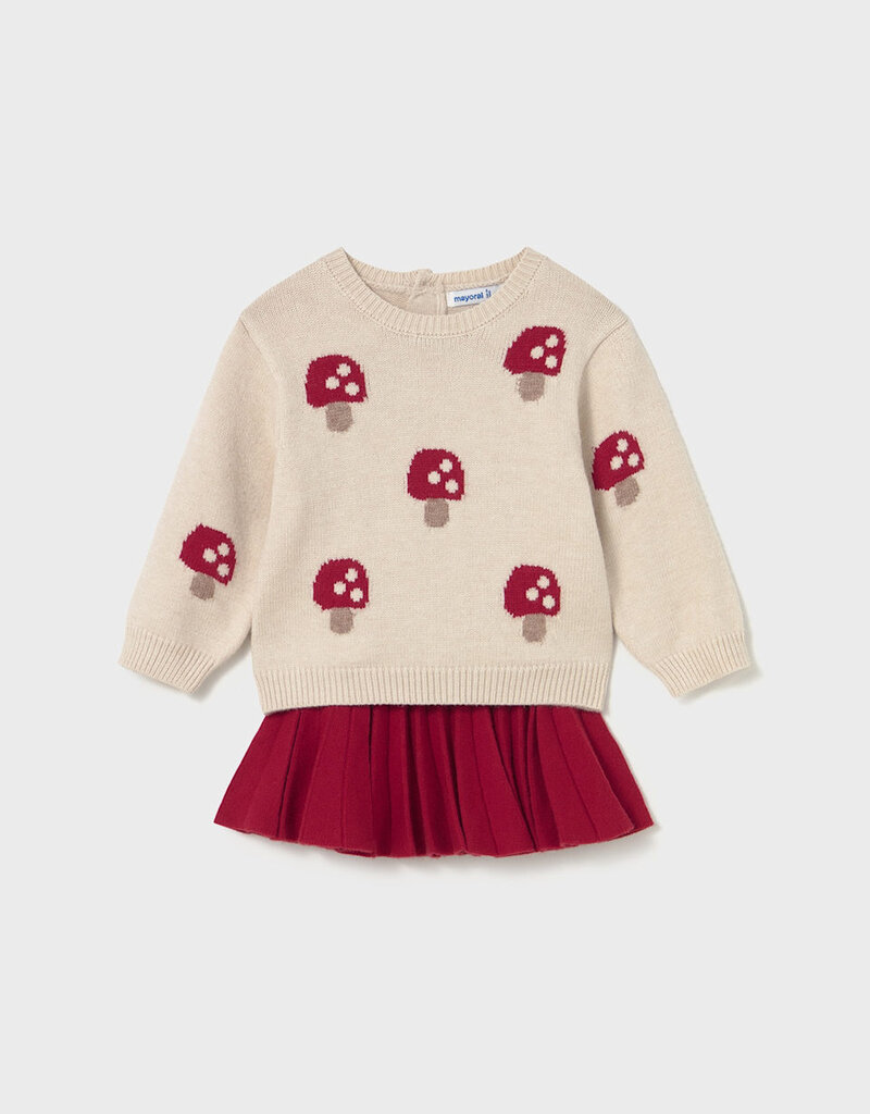 Mayoral Mushroom Sweater w/Tricot Red Skirt