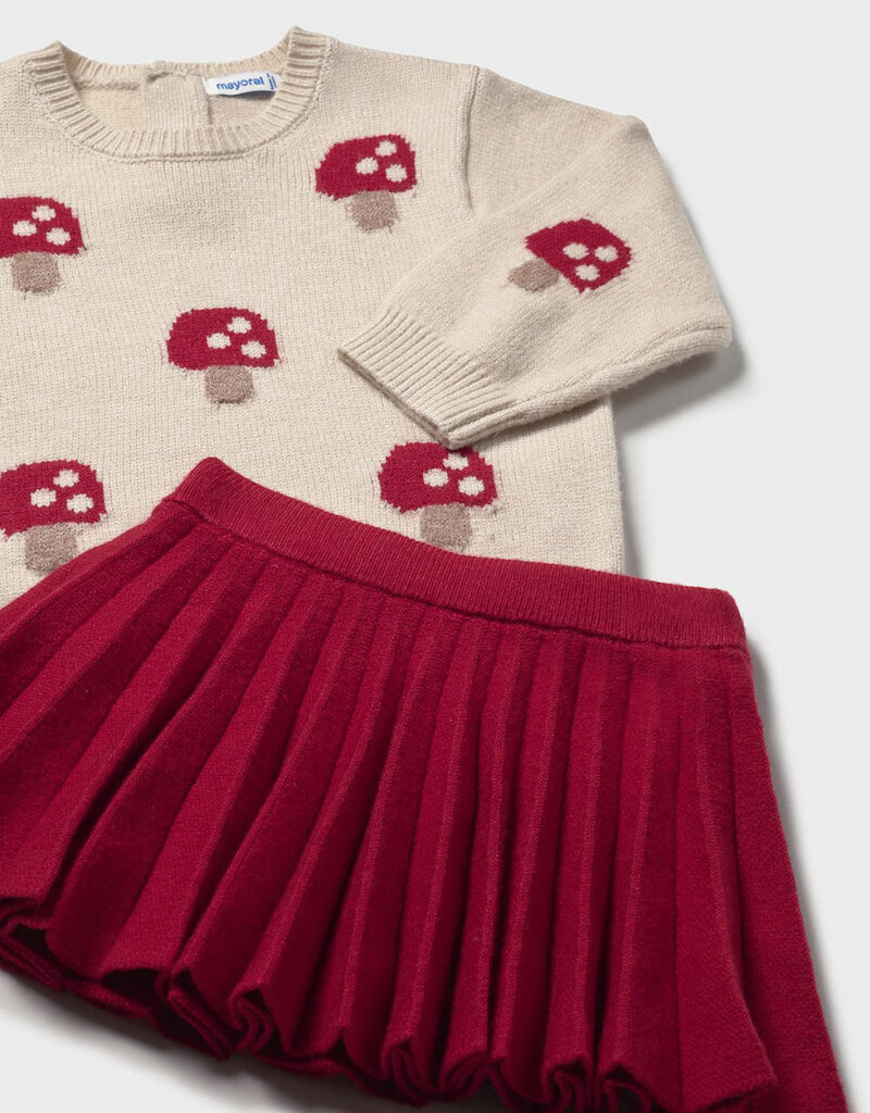 Mayoral Mushroom Sweater w/Tricot Red Skirt