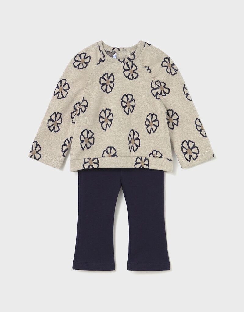 Mayoral Flowered Pullover w/Navy Pants Set