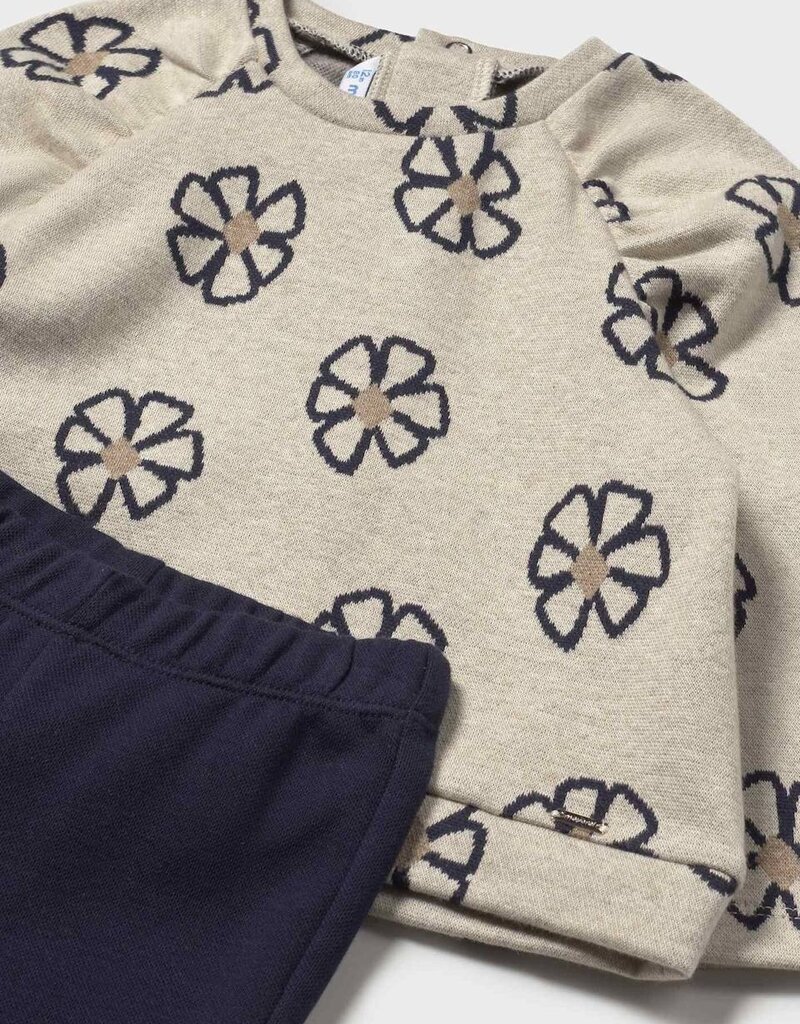 Mayoral Flowered Pullover w/Navy Pants Set