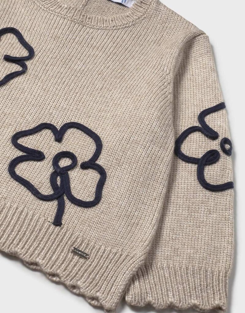 Mayoral Fleece Flower Print Dress Sand