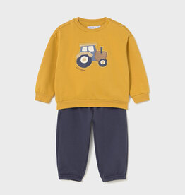 Mayoral Mustard Pullover Top w/Tractor Appl Pant Set