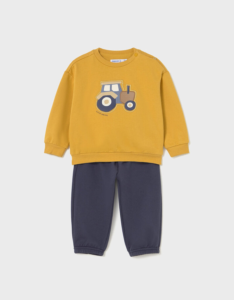 Mayoral Mustard Pullover Top w/Tractor Appl Pant Set