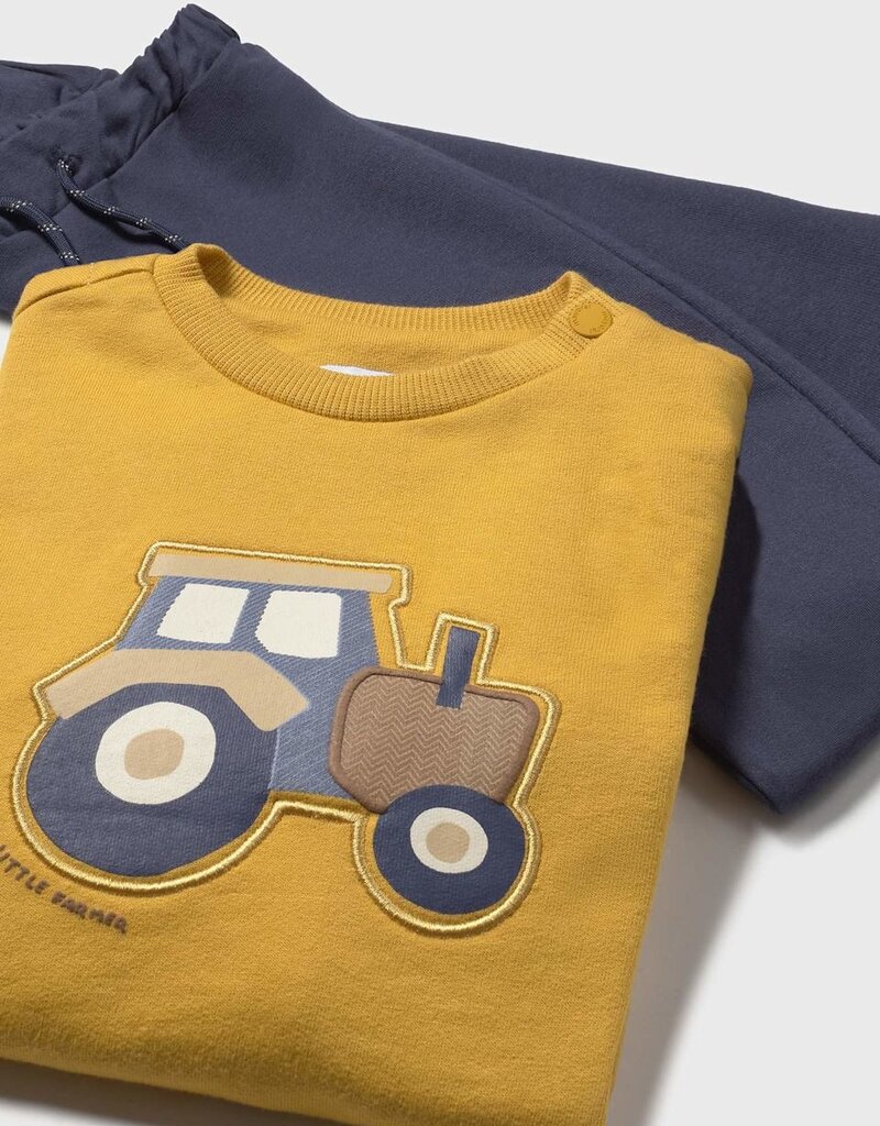 Mayoral Mustard Pullover Top w/Tractor Appl Pant Set