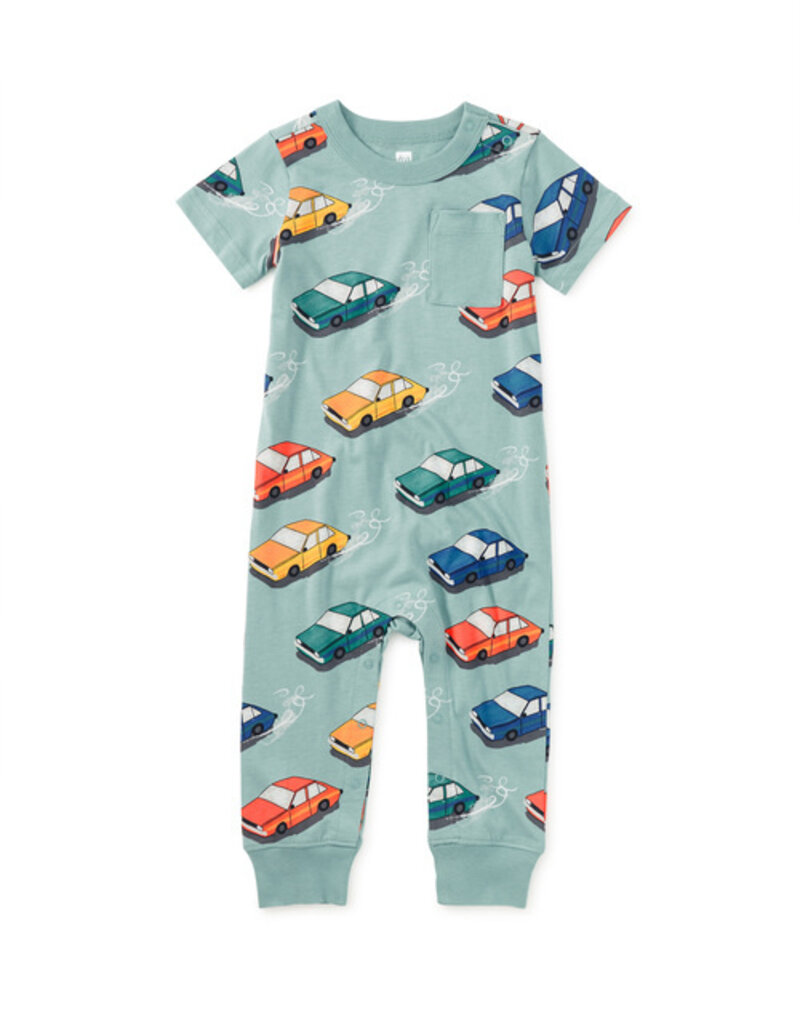 Tea Collection Pocket Baby Romper Vintage Cars