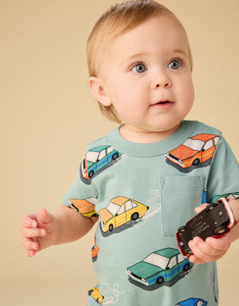 Tea Collection Pocket Baby Romper Vintage Cars