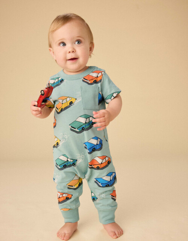 Tea Collection Pocket Baby Romper Vintage Cars