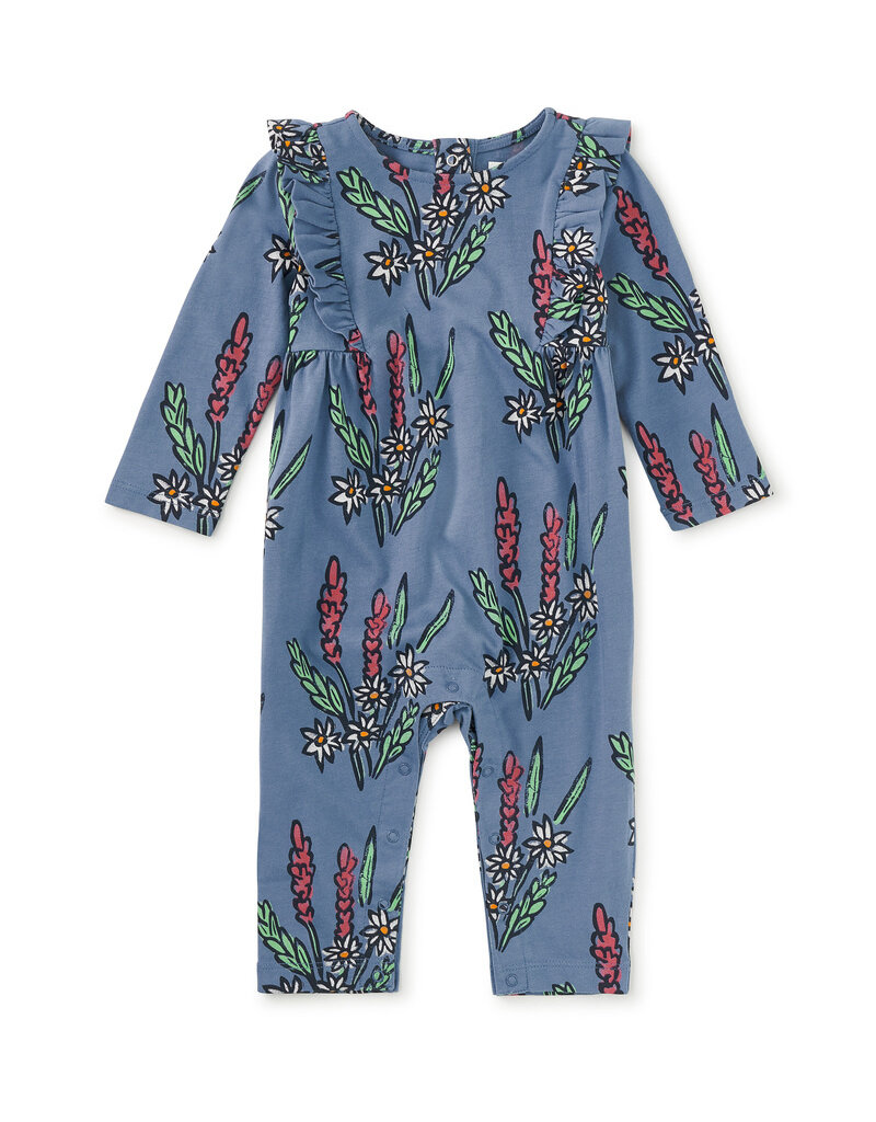 Tea Collection Ruffle Shoulder Baby Romper Block Print