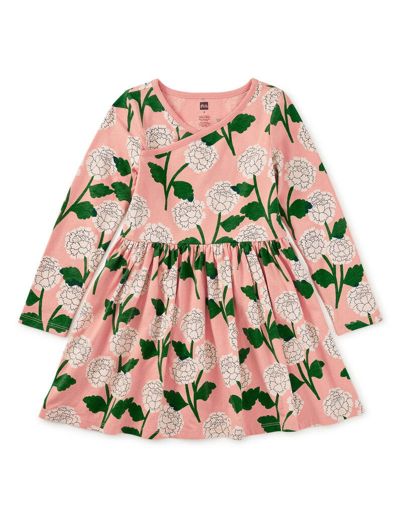 Tea Collection L/S Wrap Neck Dress Chrysanthemums