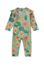 Tea Collection Ruffle Shoulder Baby Romper Chalk Water