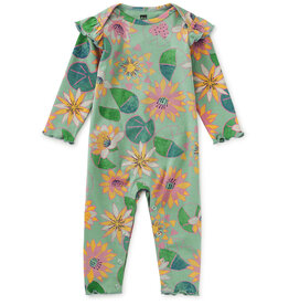 Tea Collection Ruffle Shoulder Baby Romper Chalk Water