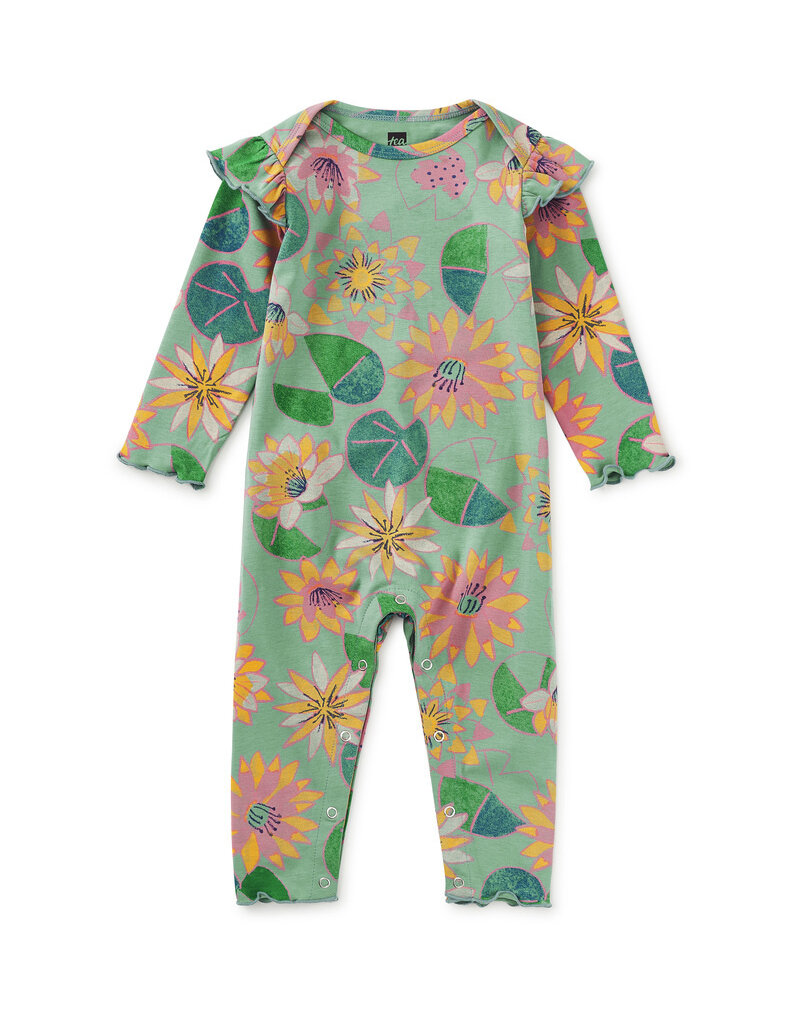 Tea Collection Ruffle Shoulder Baby Romper Chalk Water