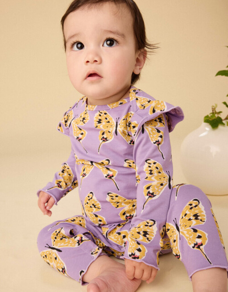 Tea Collection Ruffle Shoulder Baby Romper Dragon Swallowtail Butterfly