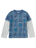 Tea Collection SALE. Printed Layered Sleeve Tee Moon Bear