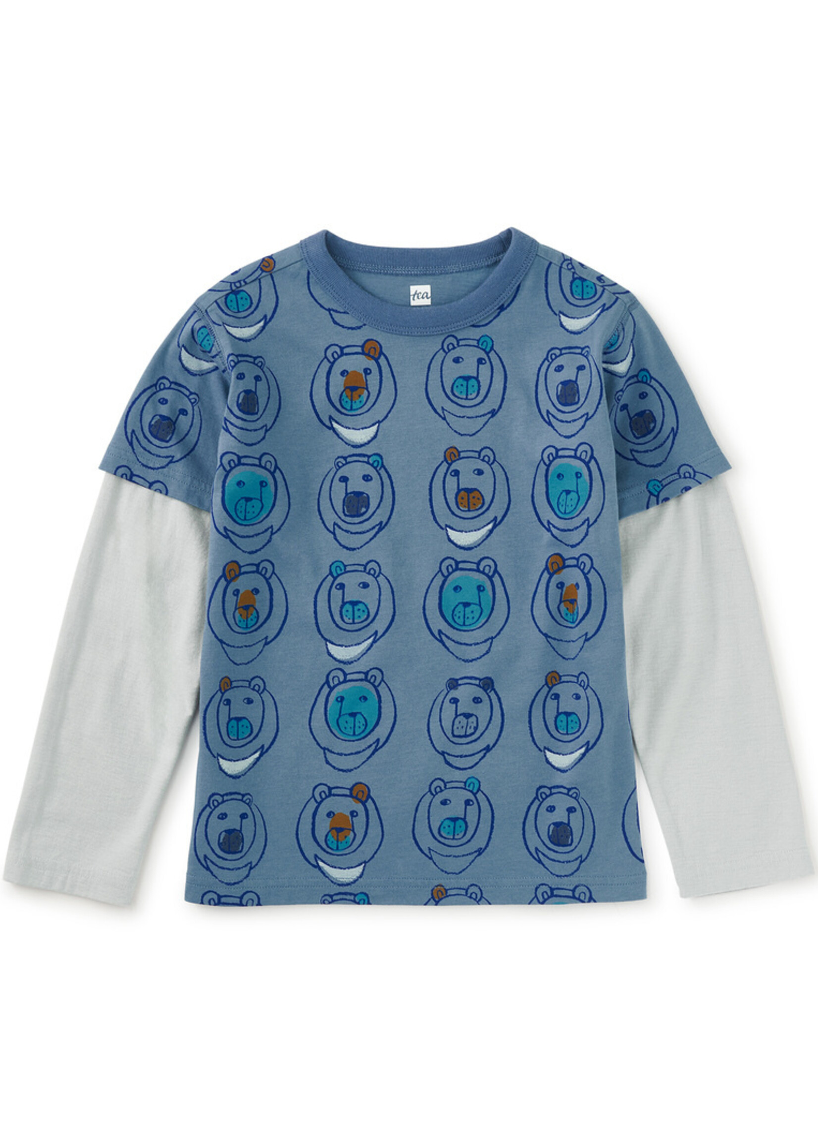 Tea Collection Printed Layered Sleeve Tee Moon Bear
