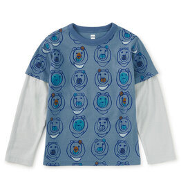 Tea Collection Printed Layered Sleeve Tee Moon Bear