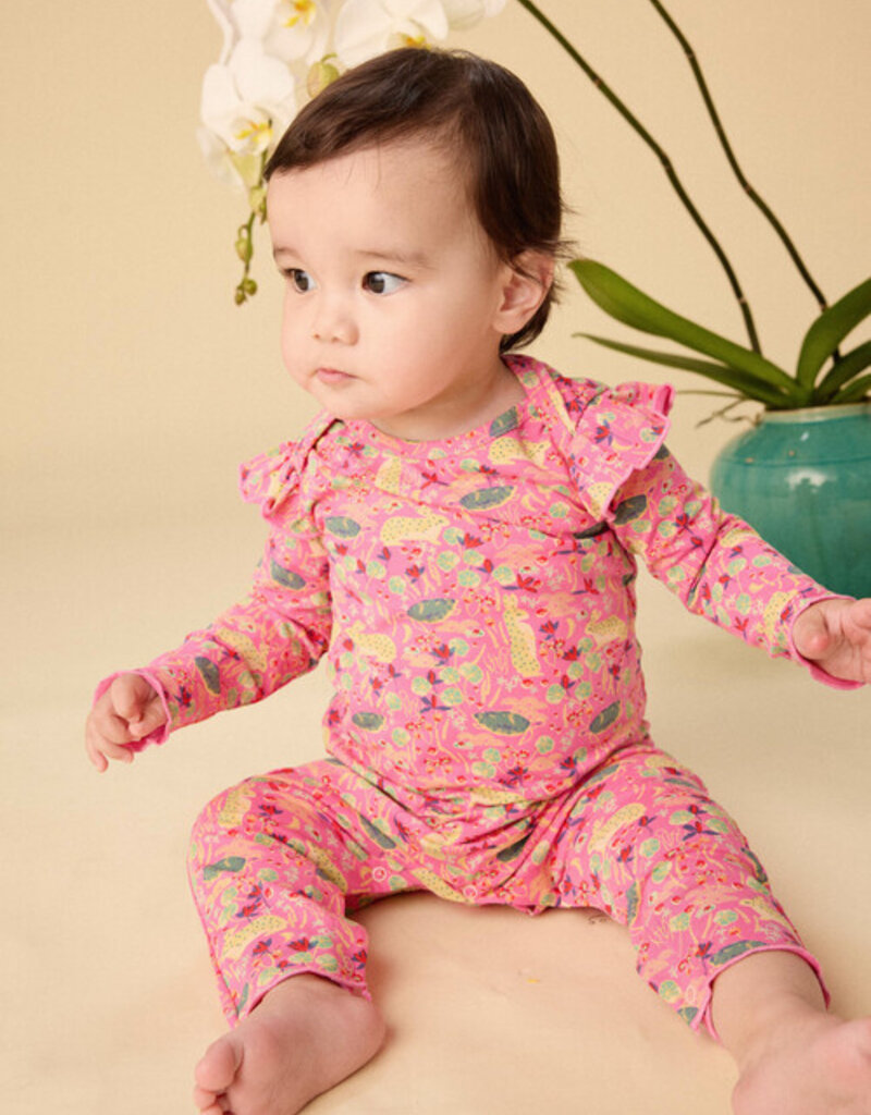 Tea Collection Ruffle Shoulder Romper Rabbit Turtle Folktale