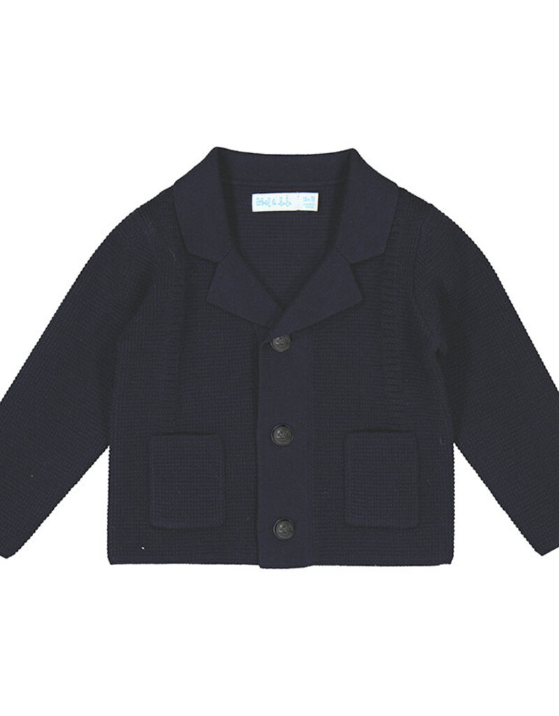Abel & Lula Navy Knit Button Up Jacket